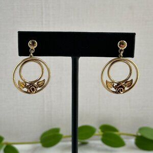 Vintage 12K GF Rose & Leaf Earrings